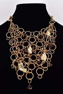 Kara Ross Vintage Collar Bib Statement Necklace Brushed Gold Nugget Signed BinBL